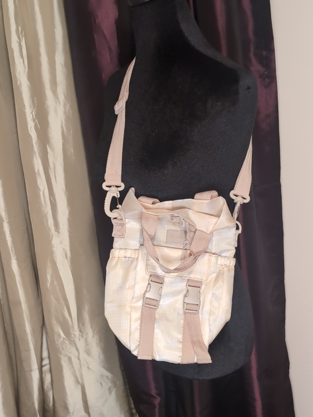 Blogilates Light Peach Floral Convertible Crossbody Water Bottle Carry all Bag